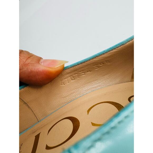 GUCCI GLOSSED-LEATHER PUMPS 110MM ELAISA LEATHER PUMPS IN Mint Green 39.5 - Picture 4 of 16